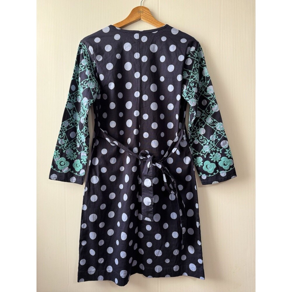 Almatrichi Madrid Spain Sz 36 Tunic Dress Navy Blue Polka Dot Floral Embroidered - Picture 2 of 12